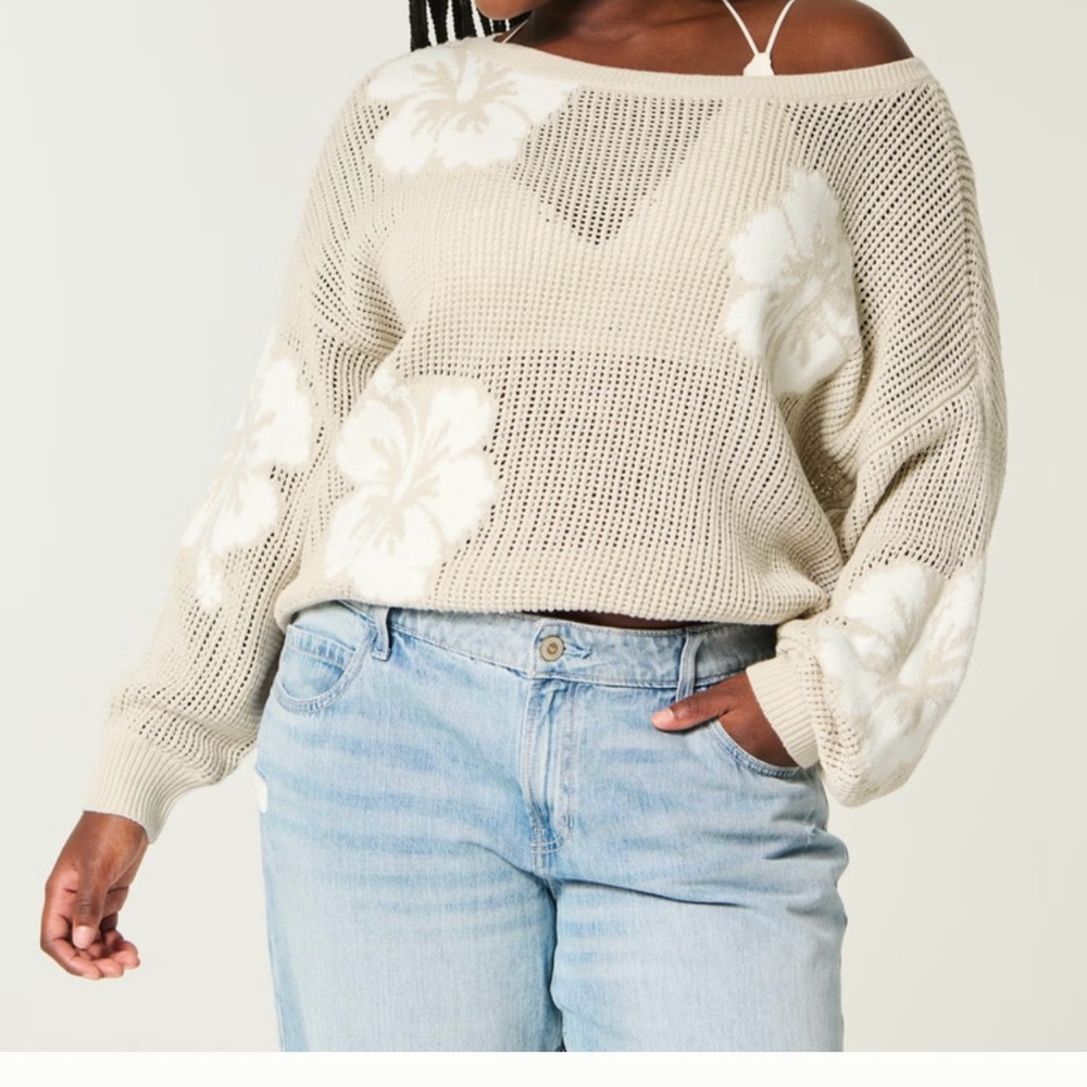 Hollister Cream Off-the-Shoulder Sweater with Chunky Knit